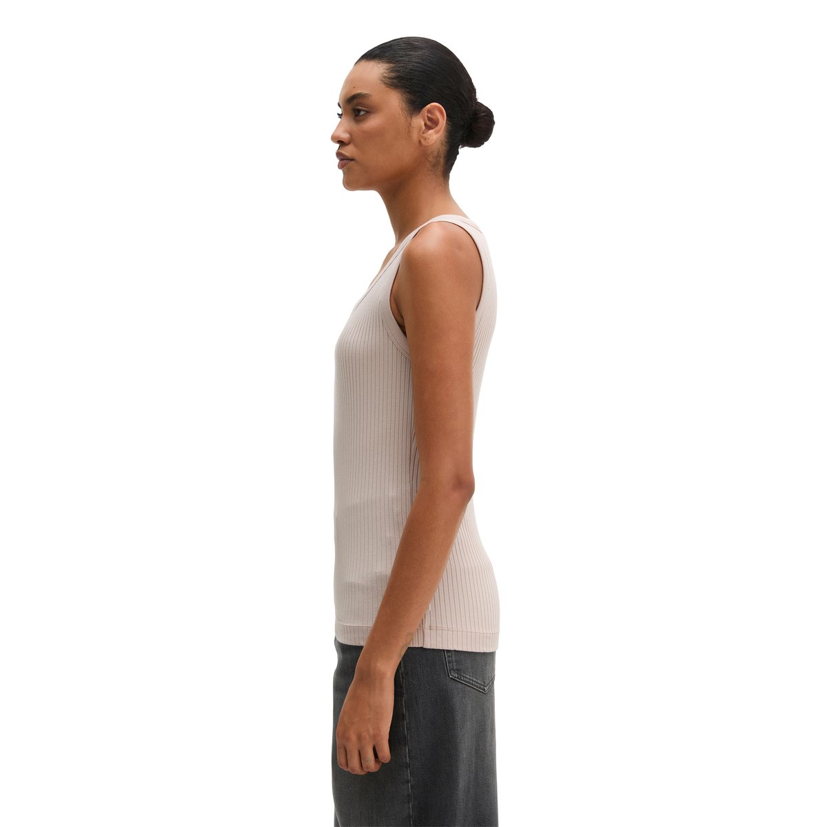 Débardeur côtelé slim en jersey stretch coton modal bio gris, MARC O'POLO