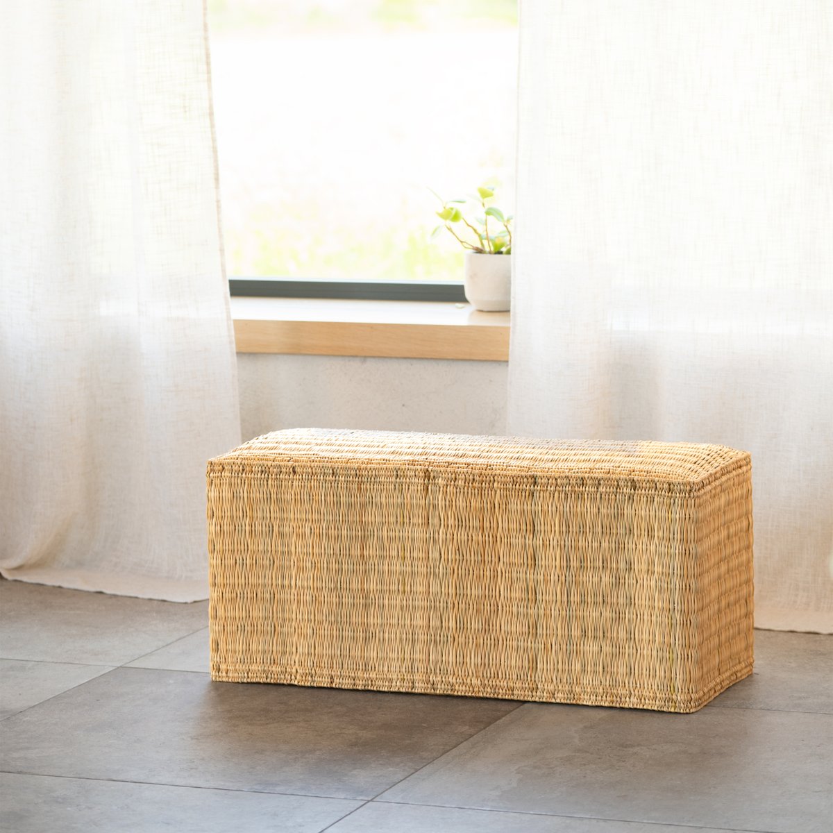 Banc en paille tressée fait main -  LOJI naturel, HOME MAISON