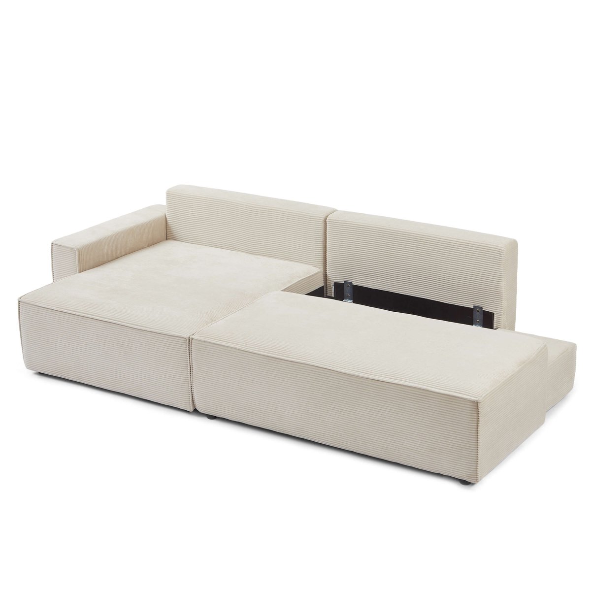 Canapé d'angle gauche convertible velours ZOLA beige, BAÏTA