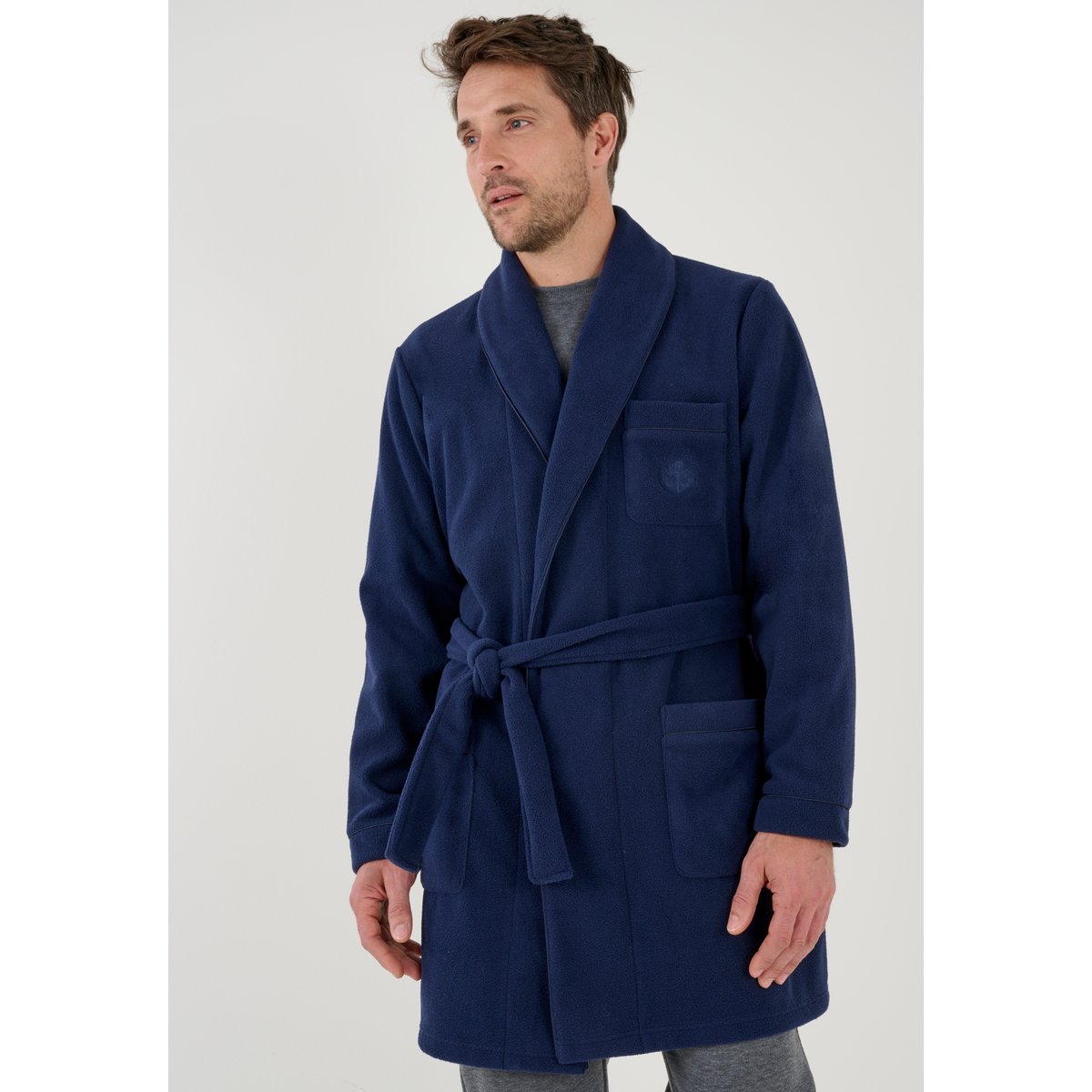 Robe de chambre maille polaire, Thermolactyl bleu marine, DAMART
