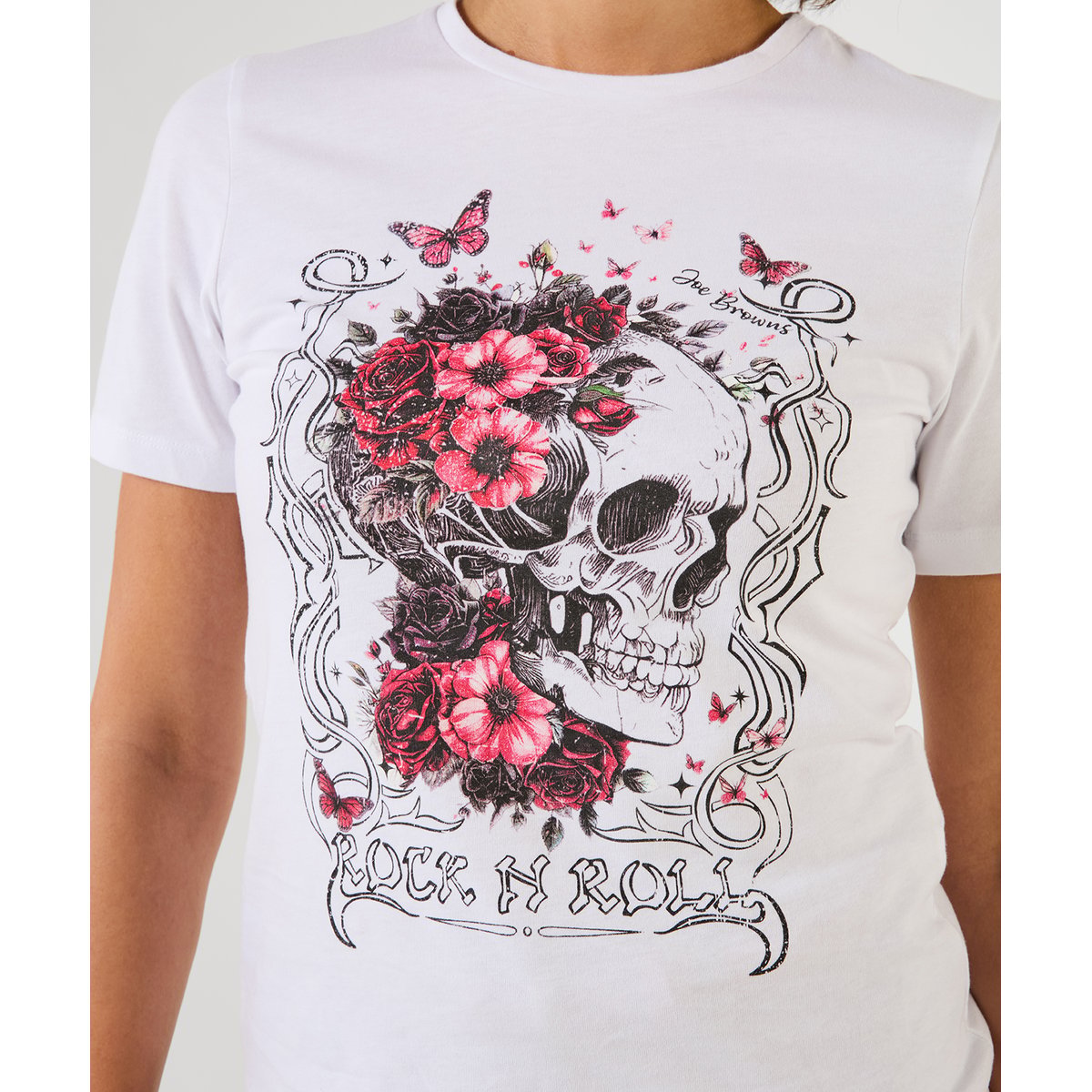 T-Shirt à Manches Courtes Imprimé Tête de Mort blanc, JOE BROWNS
