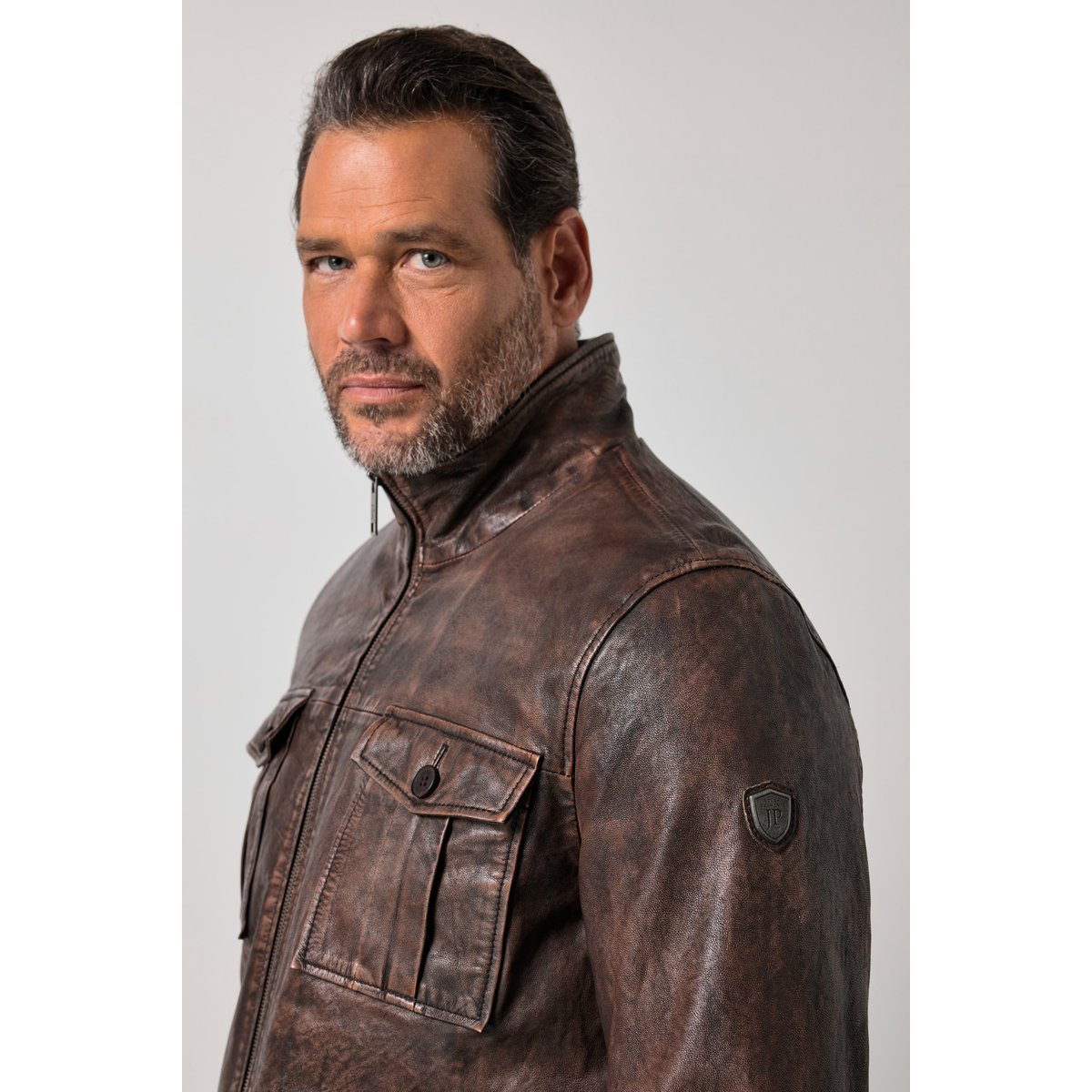Veste en cuir, cuir marron foncé, JP1880