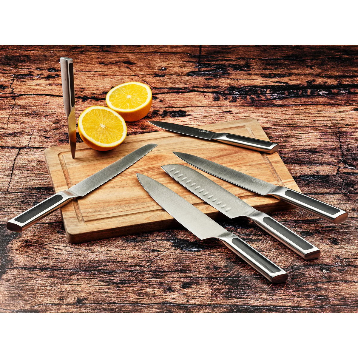 Lot de 6 couteaux de cuisine en inox, NUDE inox et noir mat, BJORN