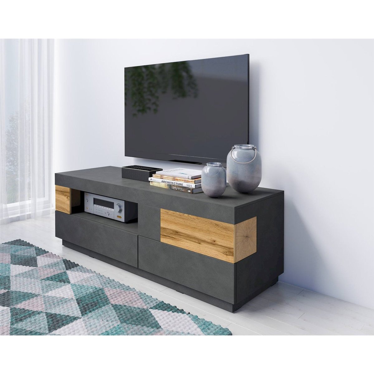 Meuble tv collection GALAKA noir effet bois clair, RECOLLECTION