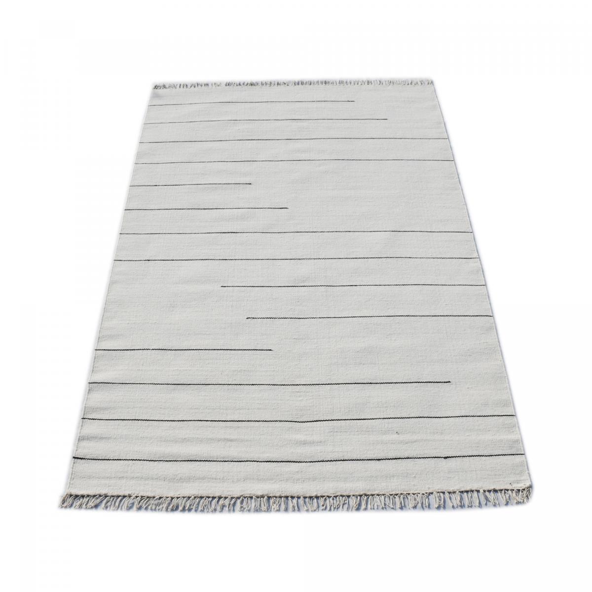 Tapis kilim fait main en laine motif simple PRAHA écru, gris, UN AMOUR DE TAPIS