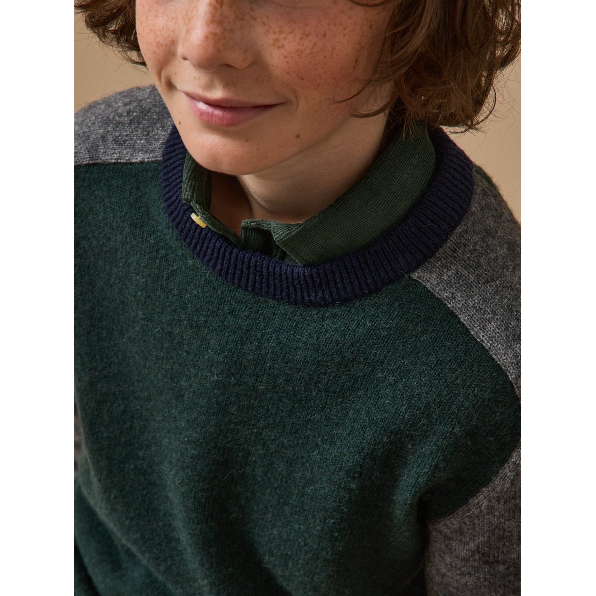 Pull colorblock en laine vert, CYRILLUS