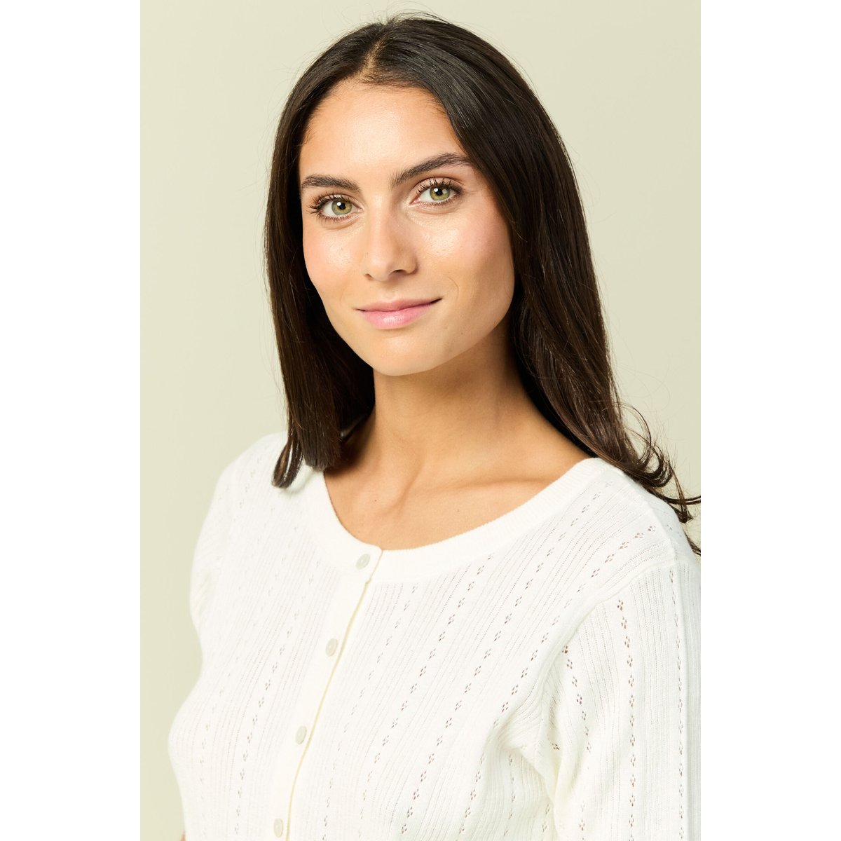 Gilet manches coude col rond ecru, BONOBO