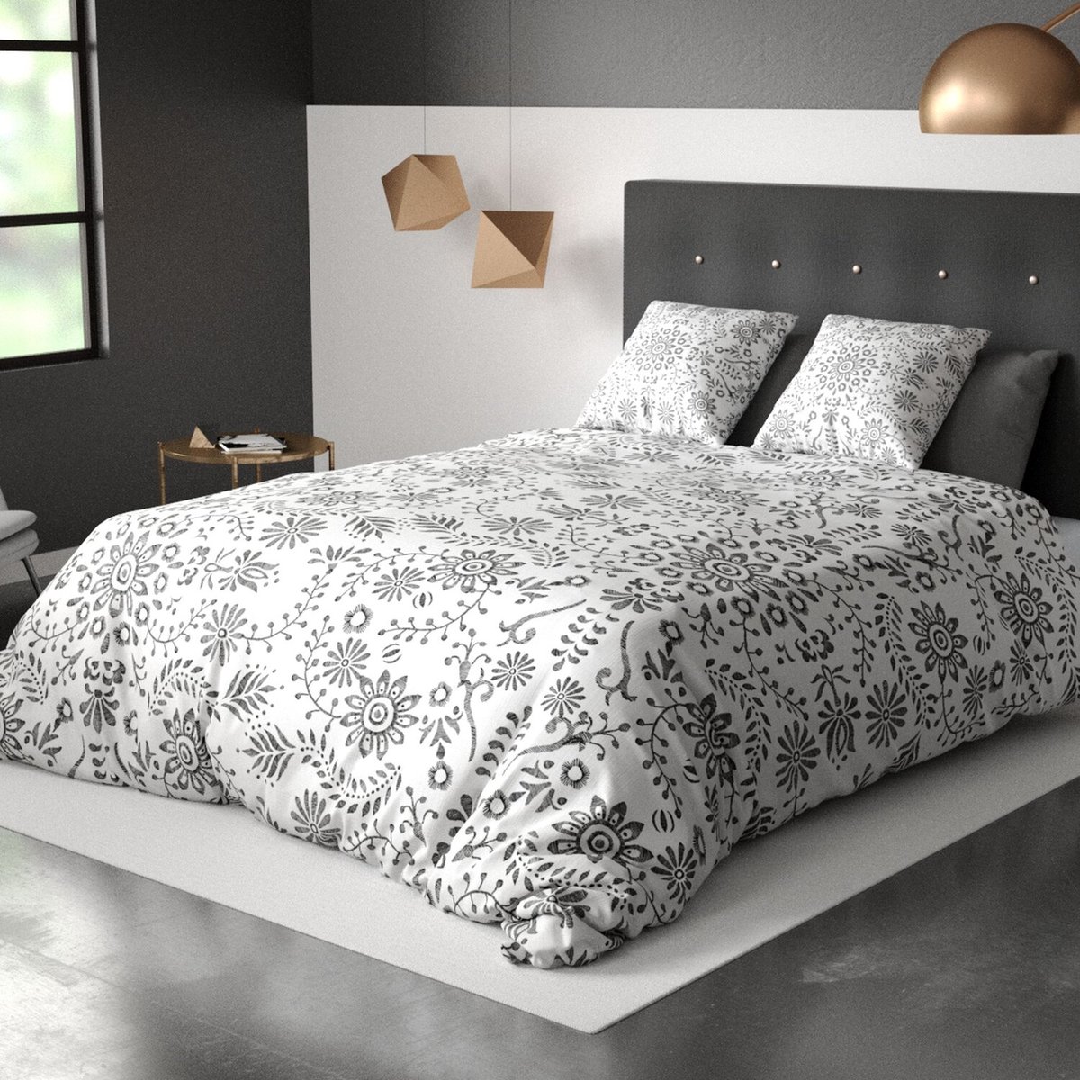 Parure housse de couette en coton imprimée, Vishka rose, C DESIGN HOME TEXTILE