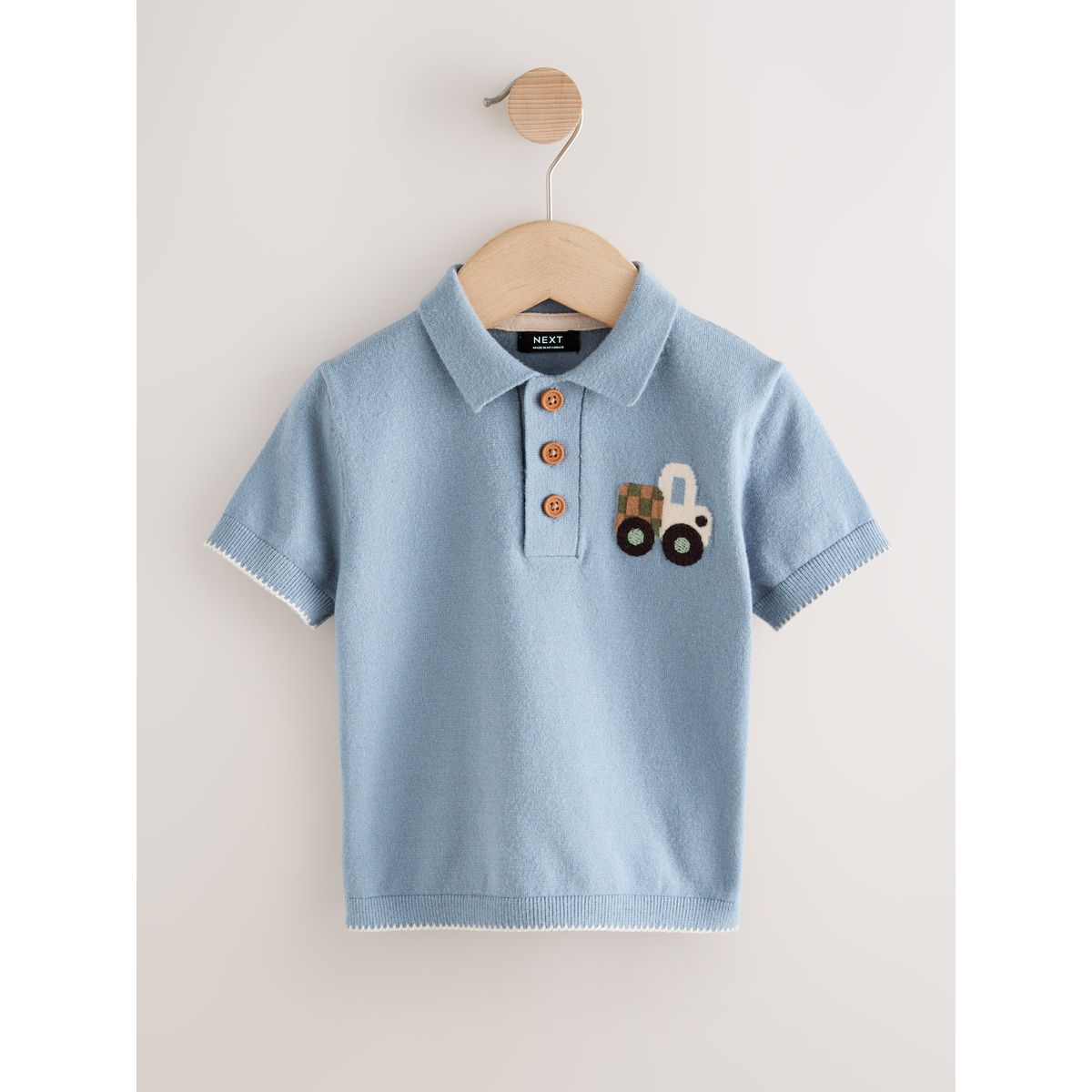 Polo en maille à col boutonné et personnage transports bleus, NEXT