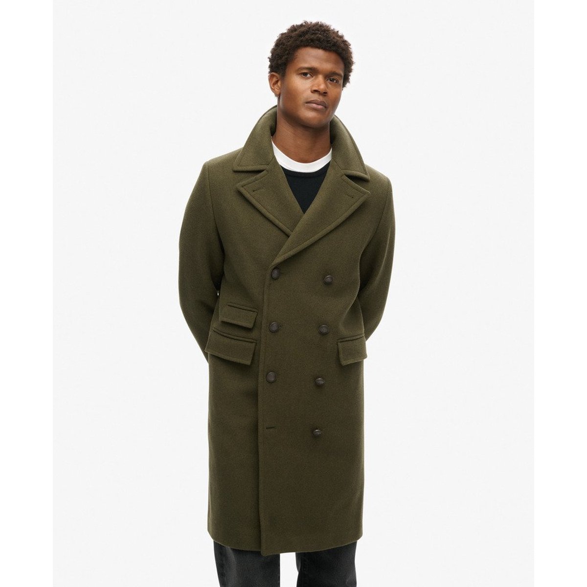 The Merchant Store - Manteau long en laine vert olive foncé, SUPERDRY