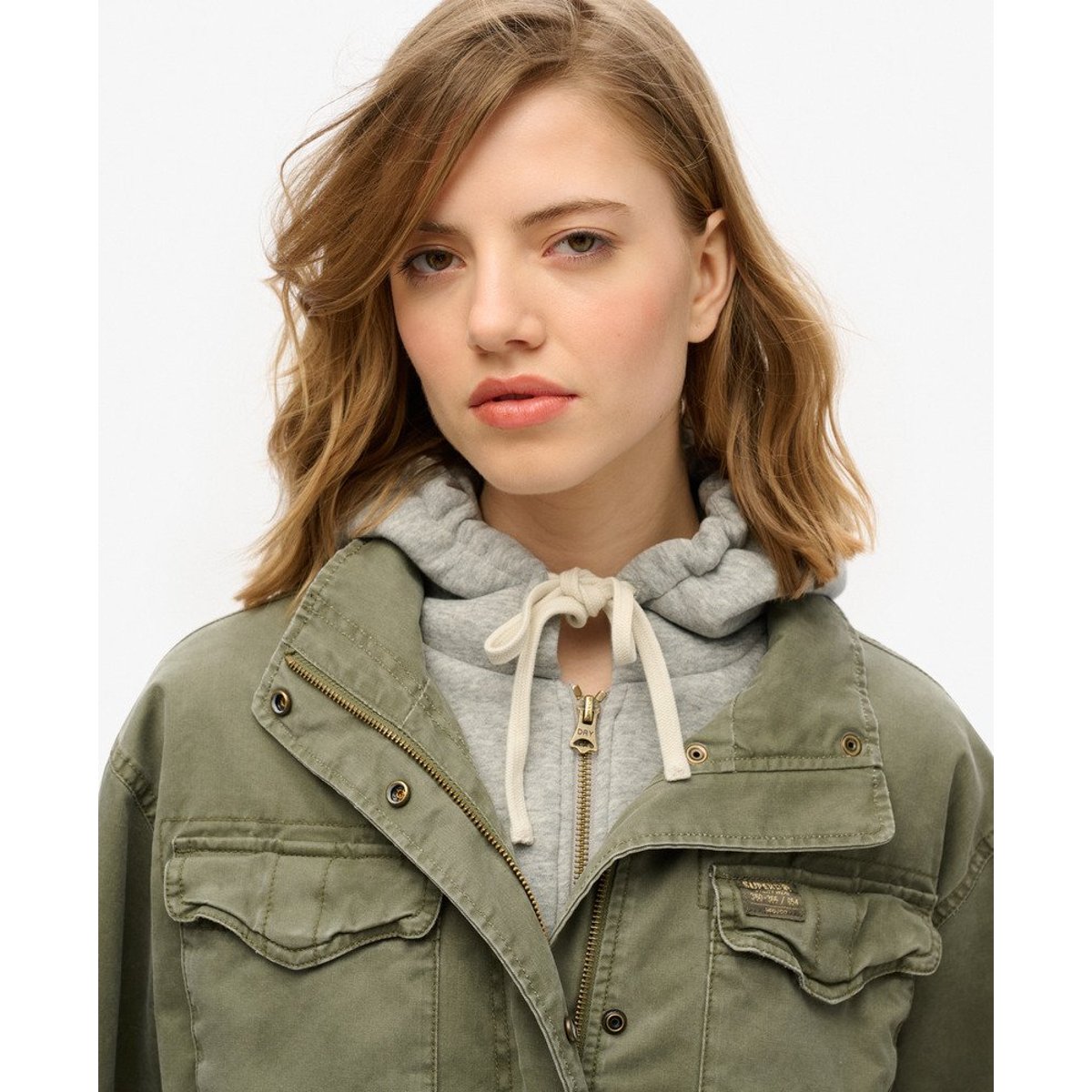 Veste militaire à capuche en jersey vert ciboulette, SUPERDRY
