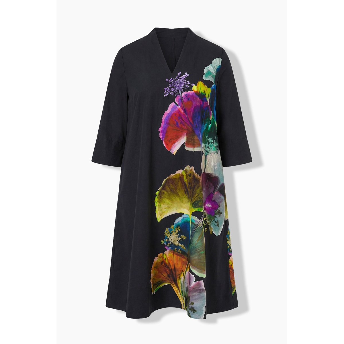 Robe midi, lyocell, coupe en A, col calice noir, ULLA POPKEN