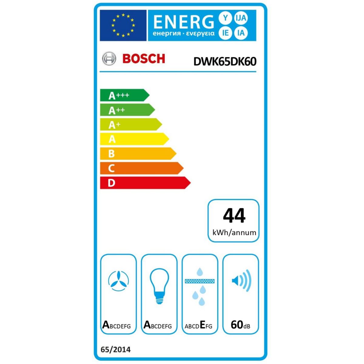 Hotte décorative murale inclinée DWK65DK60 noir, BOSCH