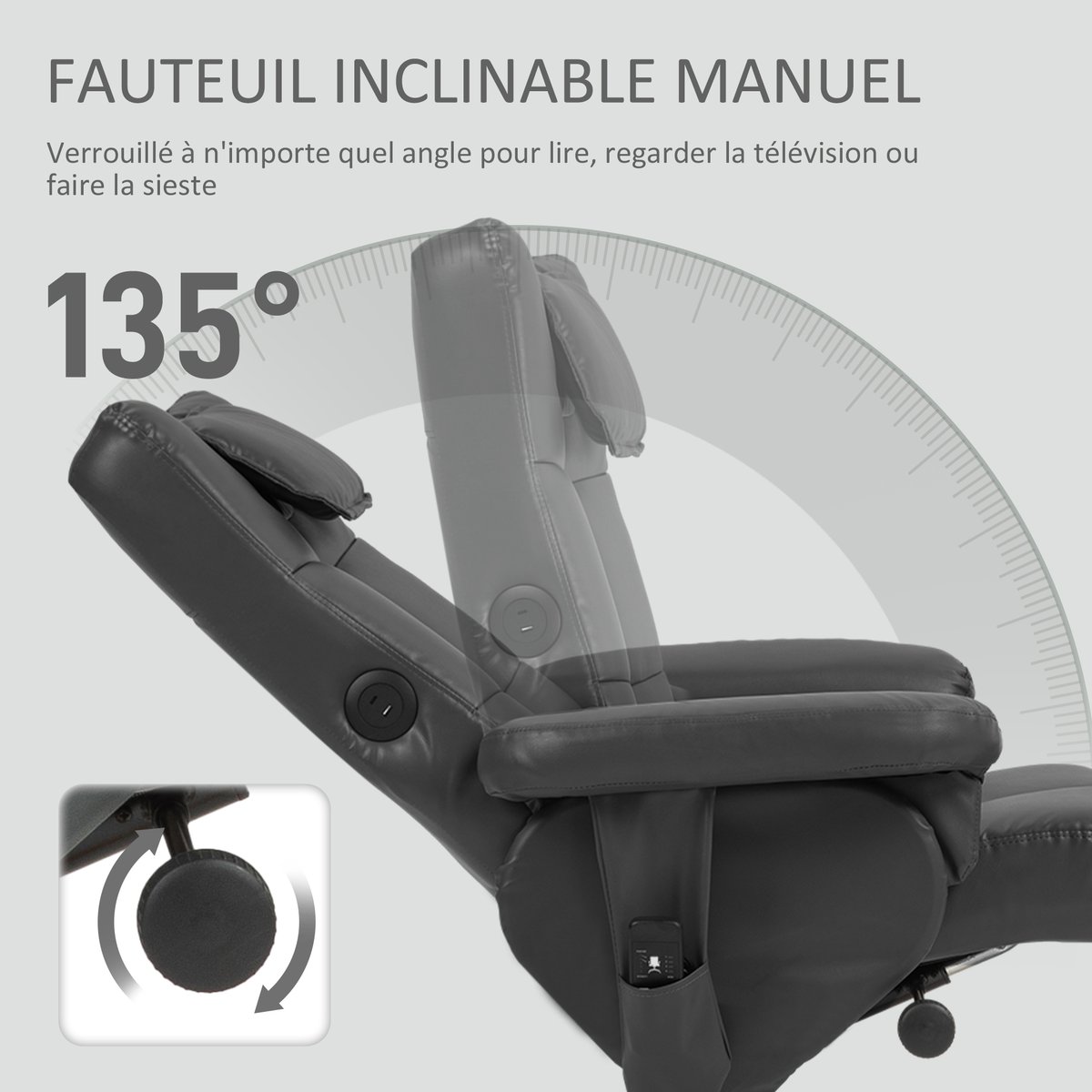 Ensemble fauteuil de massage inclinable avec noir, HOMCOM
