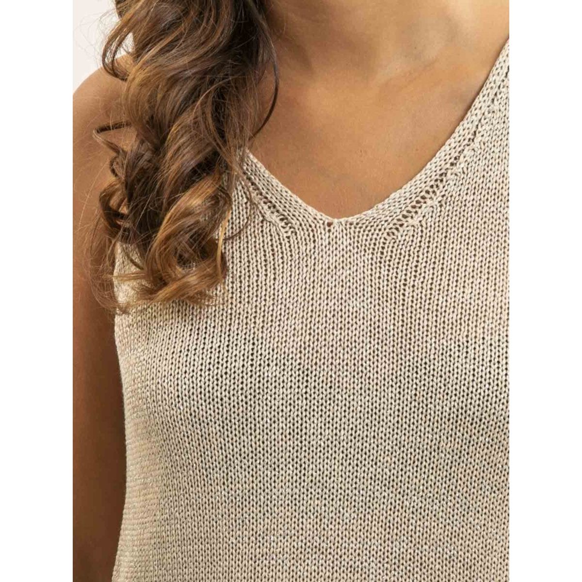 Top Sans Manches Maille Fil textile Kenatra beige, DONA LISA
