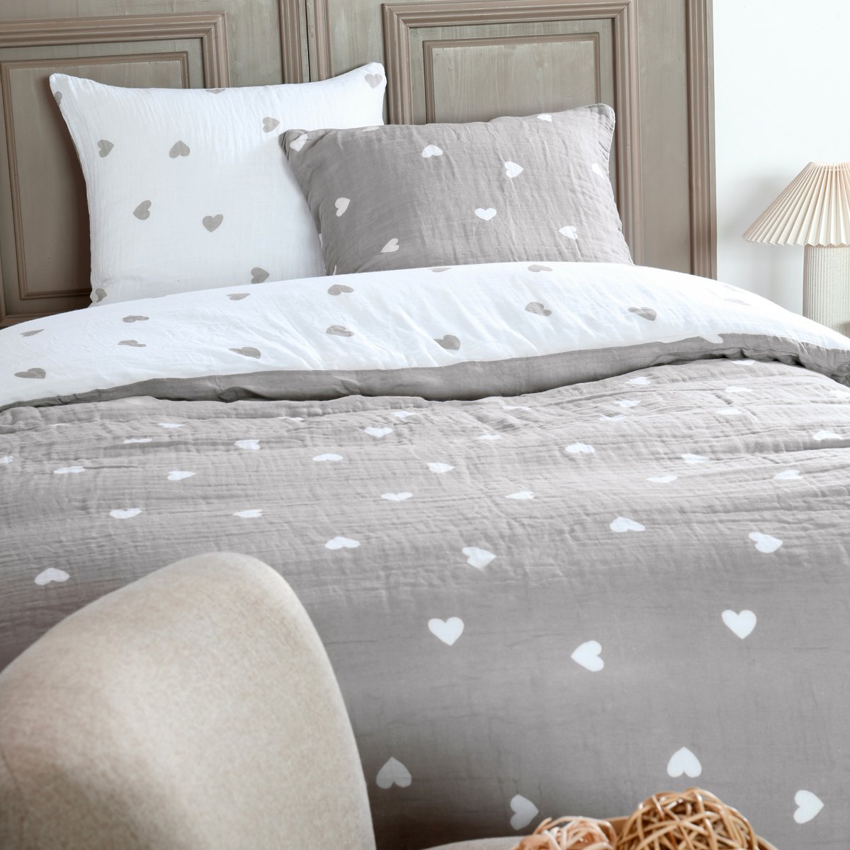 Parure de lit Charme en gaze de coton taupe, EDEN