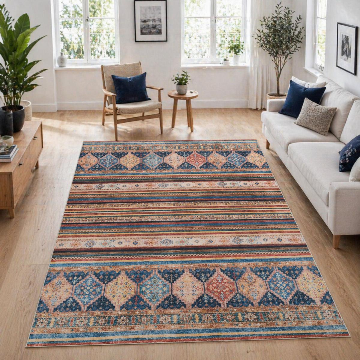 Tapis kilim traditionnel, style authentique, LYN11 KASBAH bleu, rouge, multicolore, UN AMOUR DE TAPIS