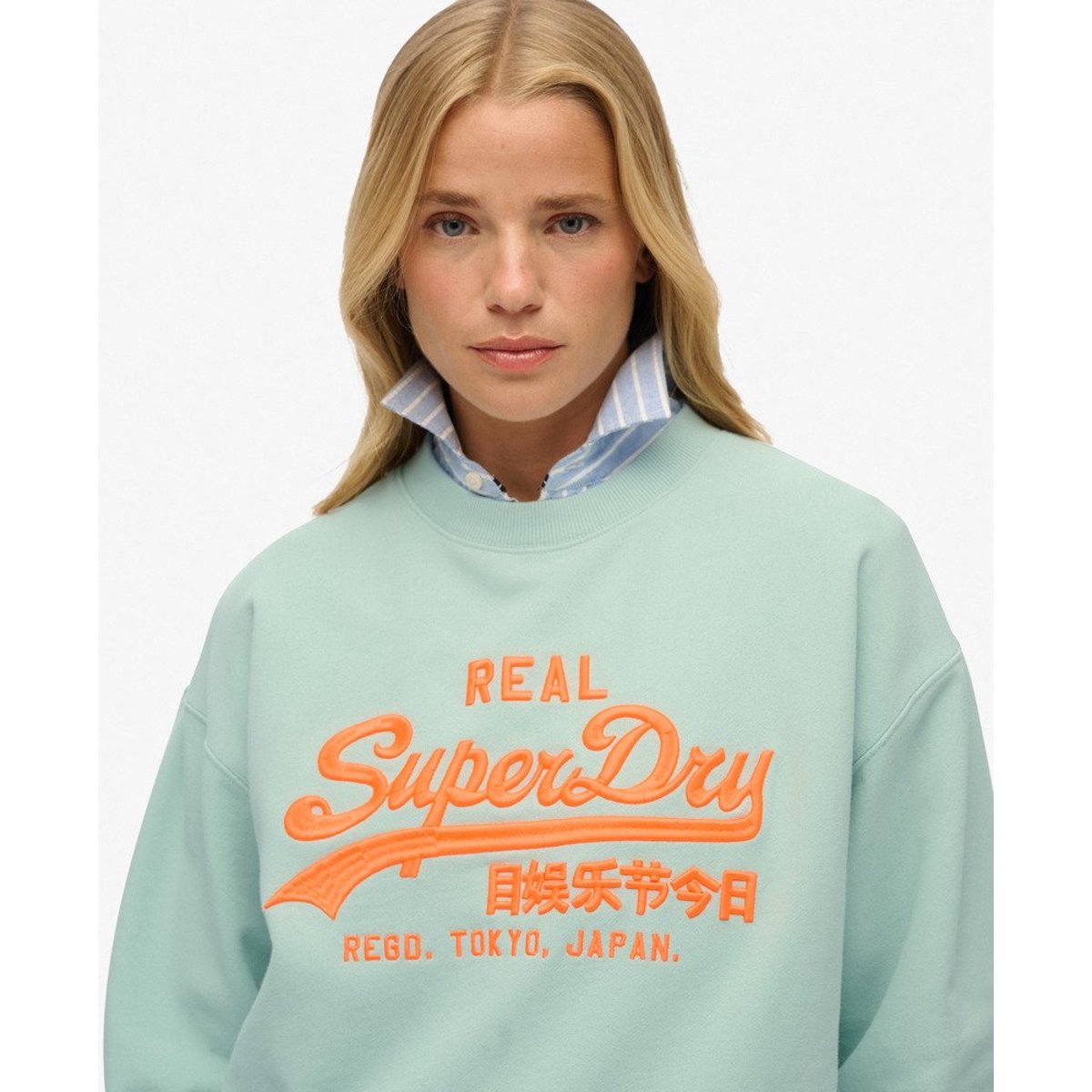 Pull ample à col ras-du-cou fluo Vintage Logo gris port, SUPERDRY