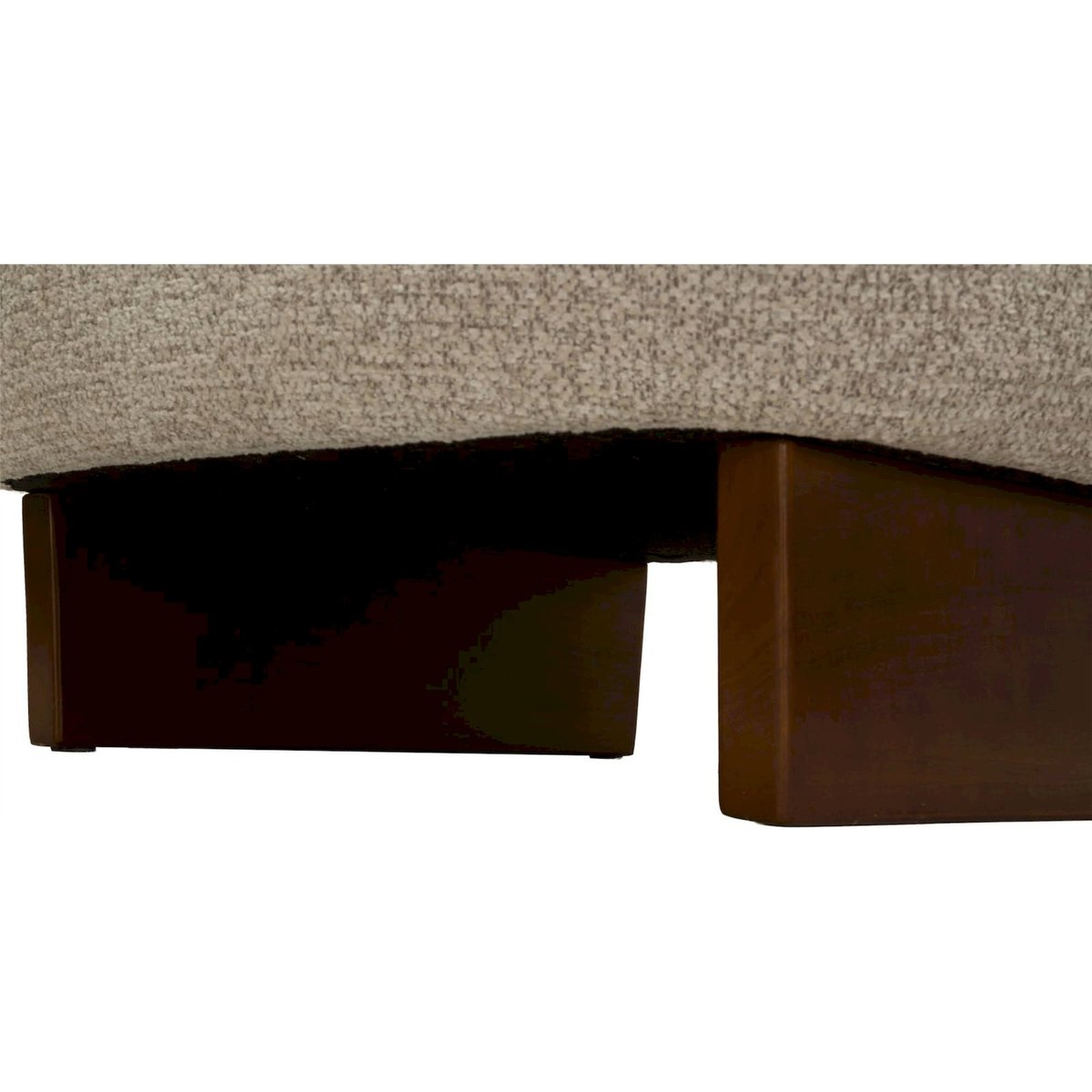Fauteuil japandi tissu bouclé assise enveloppante beige grisé et marron bois, RECOLLECTION