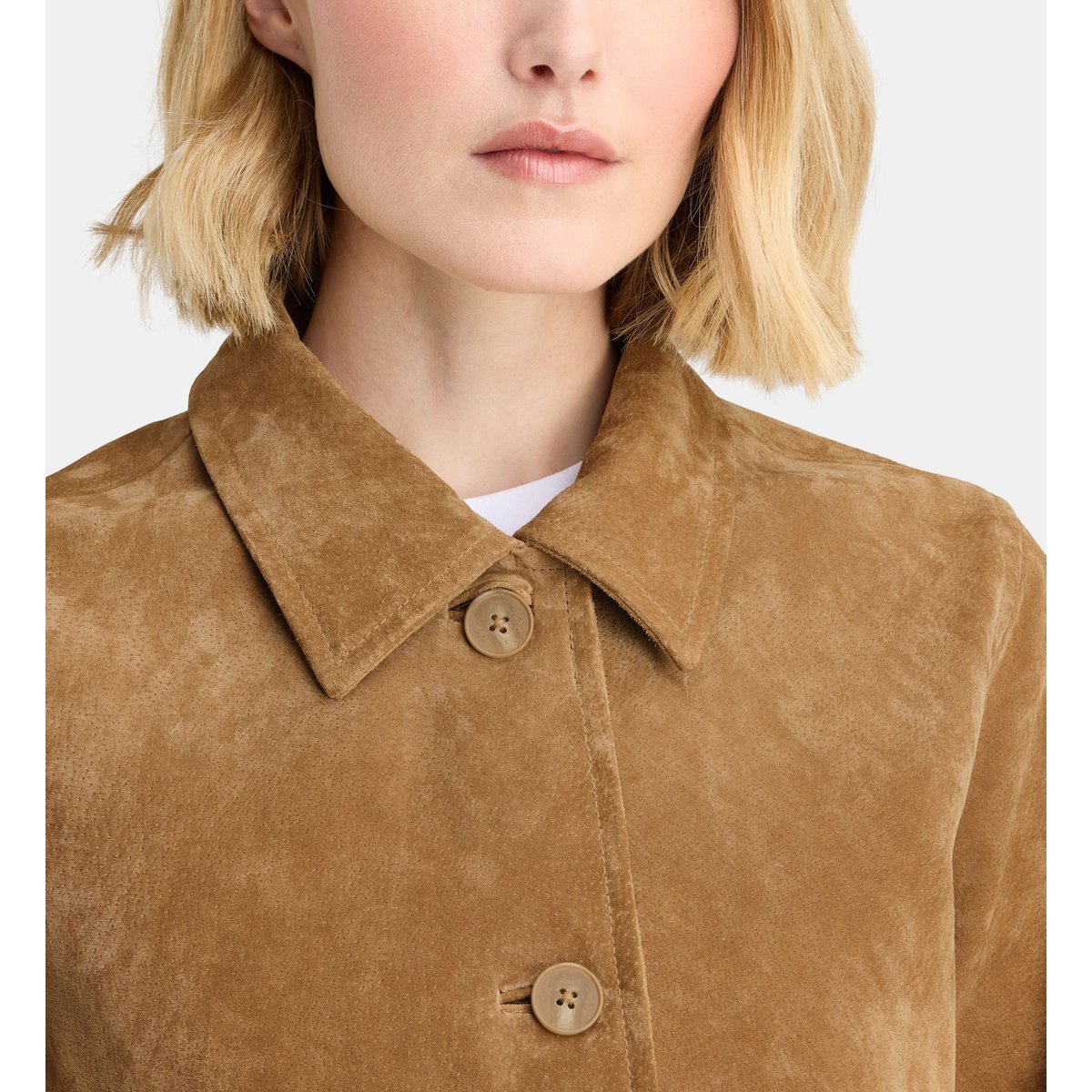 Blouson dakota daim droit court marron moyen, GALERIES LAFAYETTE