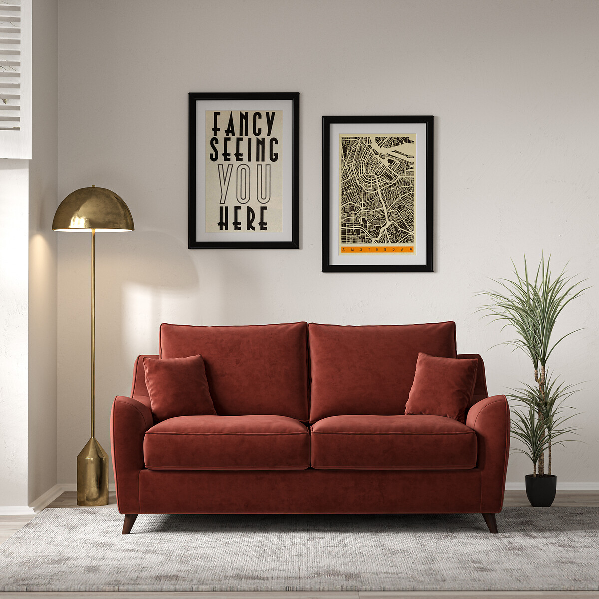 Amelia Velvet 2 Seater Sofa with Dark Wood Legs burgundy, ÉDITÉ