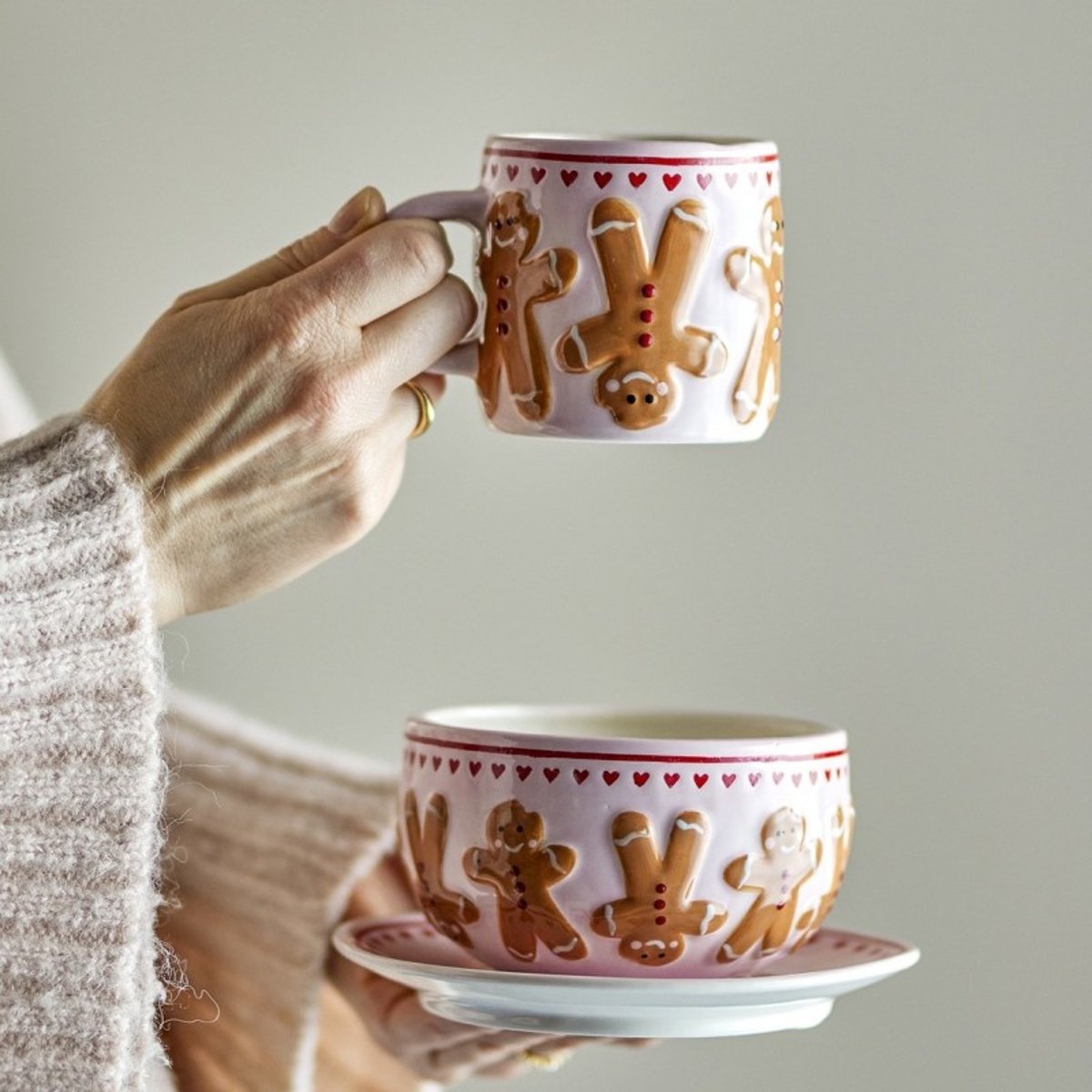 Tasse grès noël pain d'épice Binna set de 4 rose, BLOOMINGVILLE