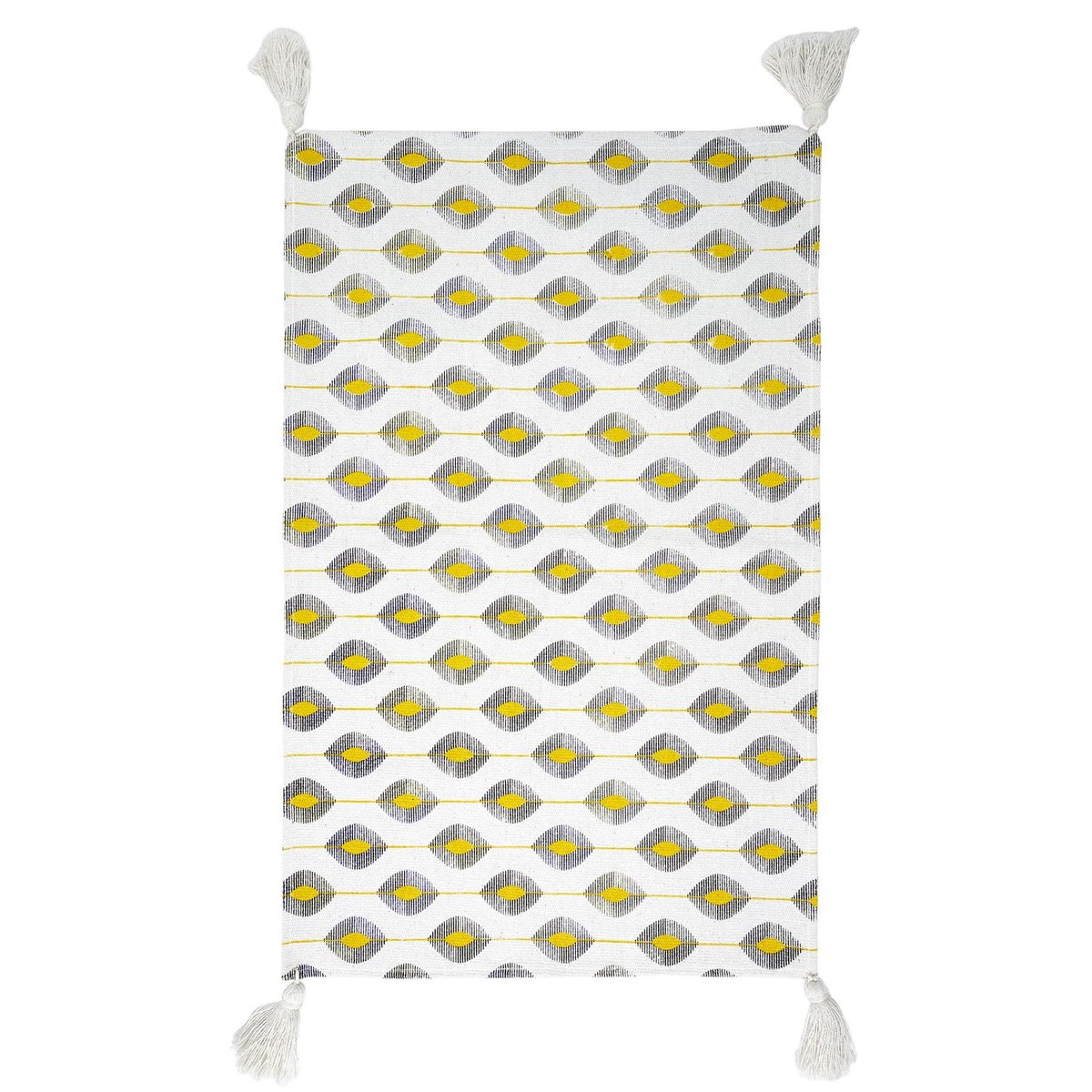 Tapis à pompons à motifs ZESTE jaune, THE HOME DECO FACTORY