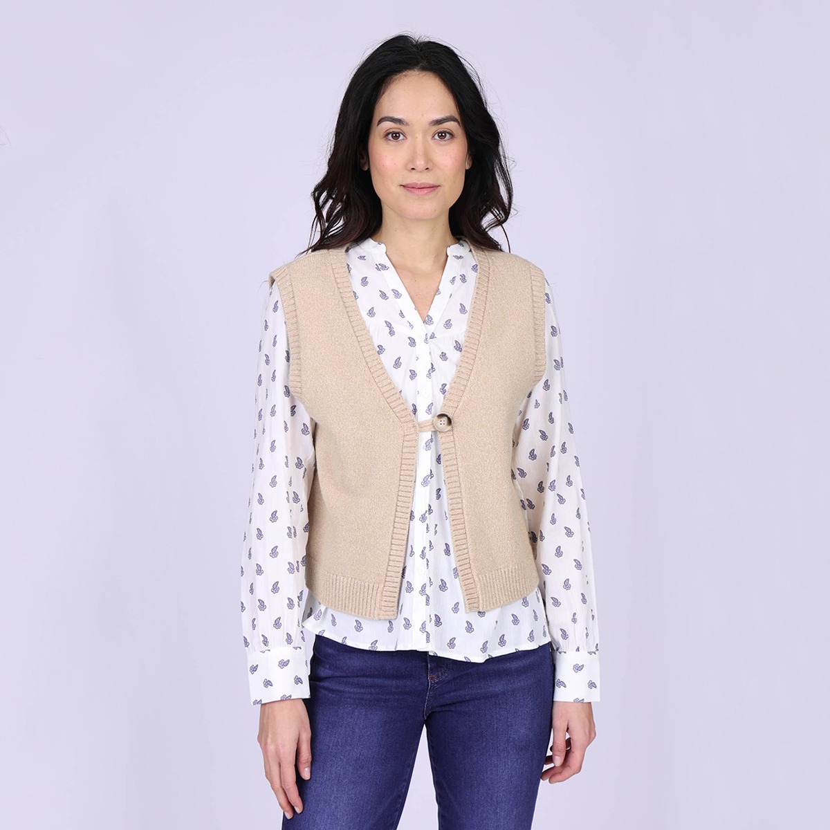Cardigan sans manches beige, MISE AU GREEN