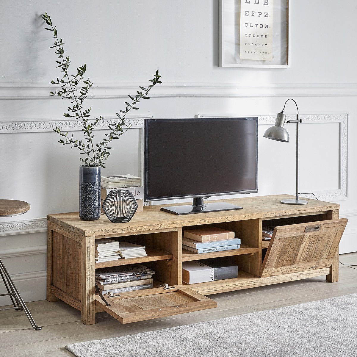 Meuble TV en bois de teck recyclé 160 cm CARGO naturel, BERAH GETAH