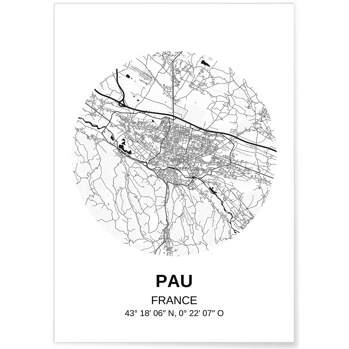 Affiche Carte Pau blanc, L'AFFICHERIE