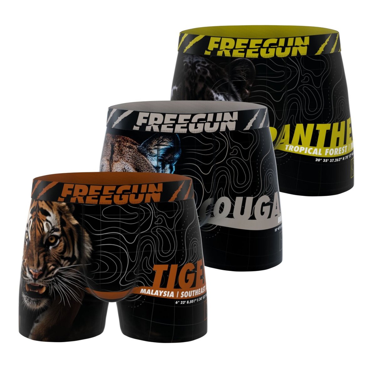 Lot De 3 Boxers Microfibre marron/noir/jaune/turquoise, FREEGUN