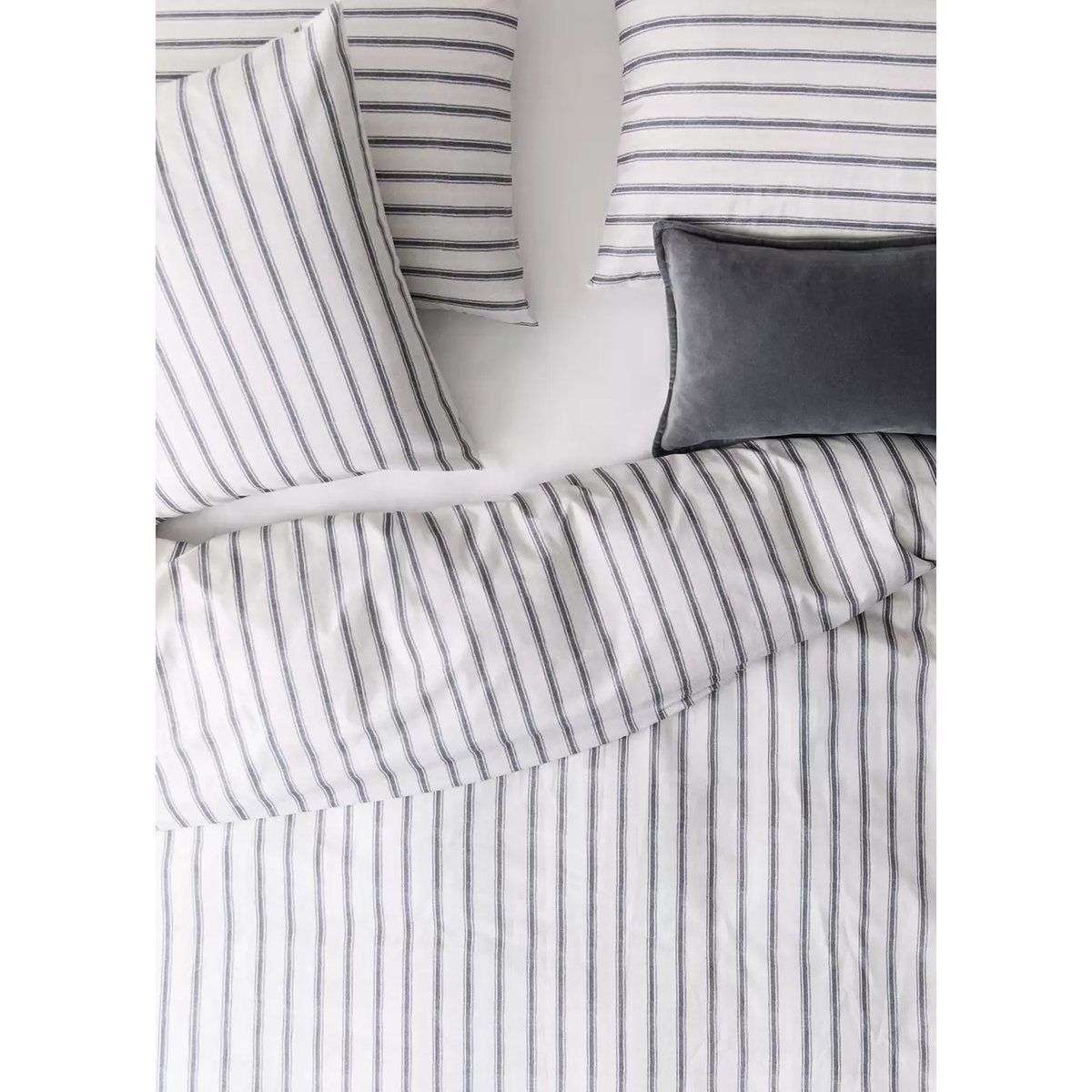 Housse de couette en percale de coton 200 fils imprimée rayures lit 90 écru, MANGO HOME