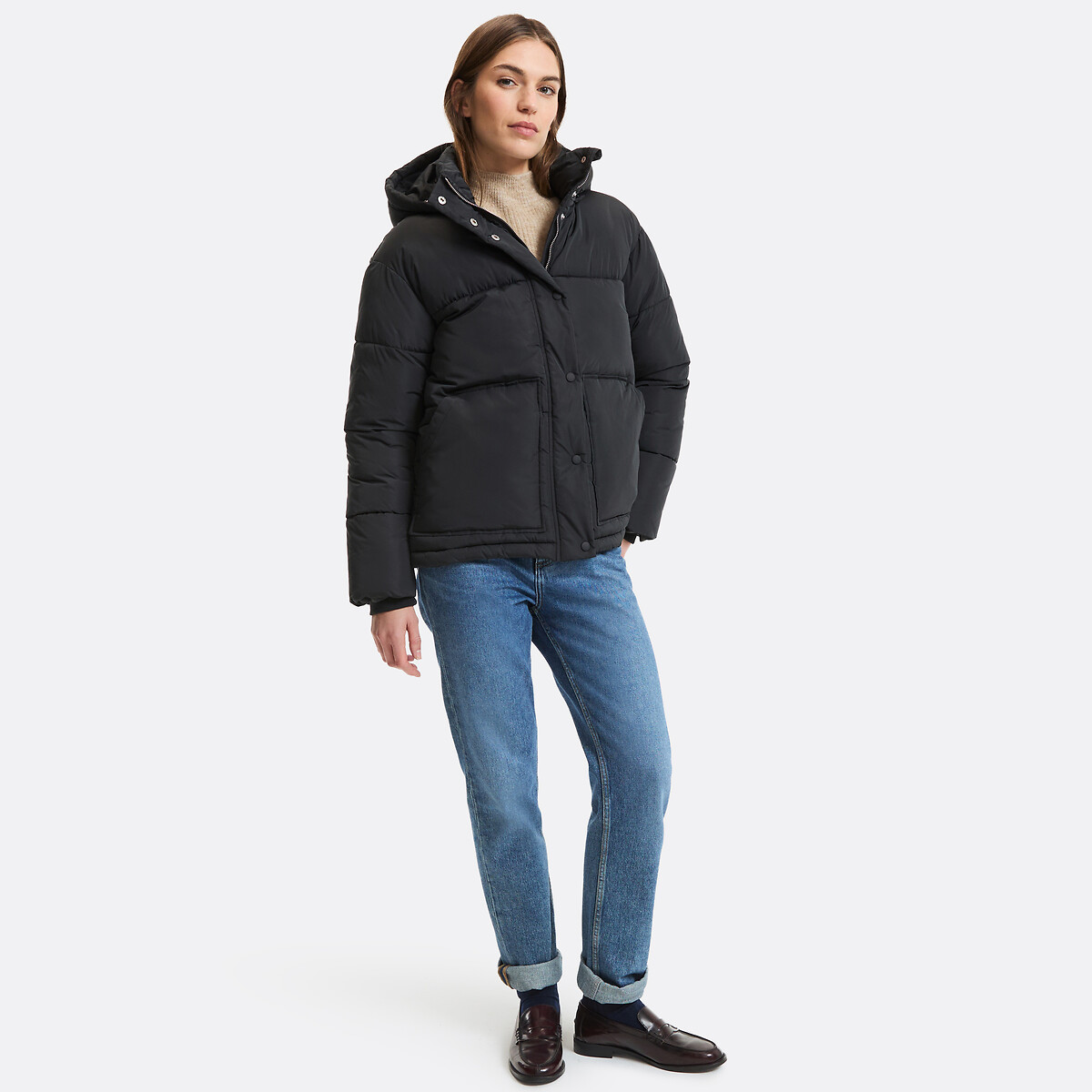 Doudoune courte à capuche noir, LA REDOUTE COLLECTIONS