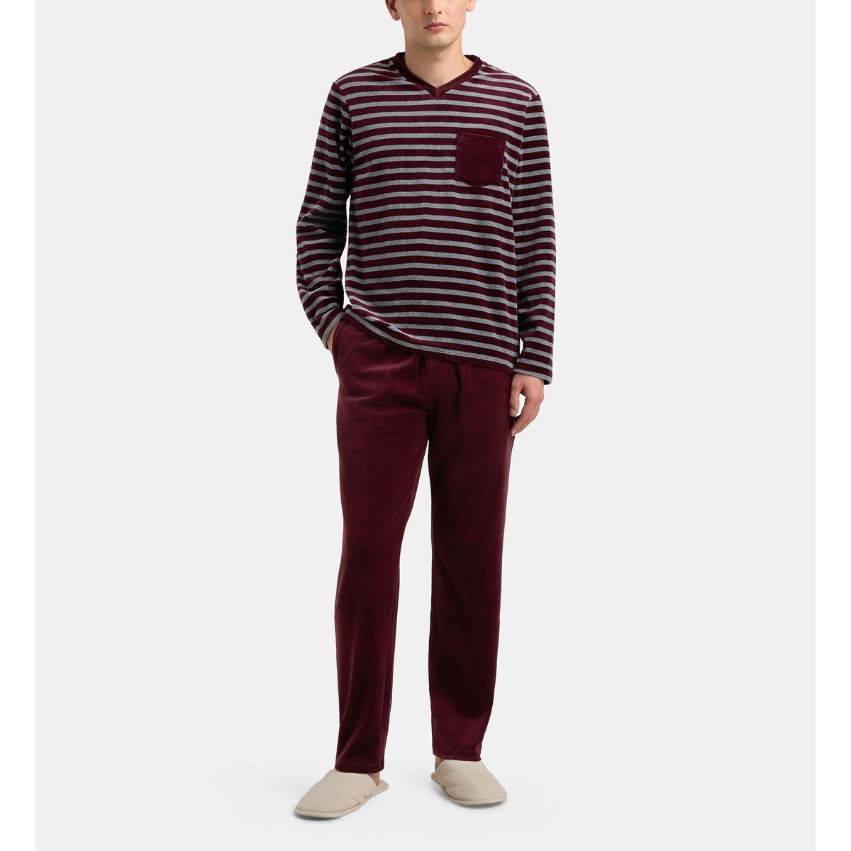 Ensemble pyjama long doker velours ras bordeaux, GALERIES LAFAYETTE