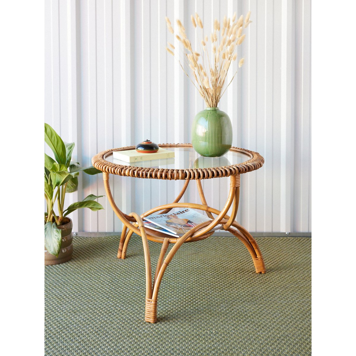 Table basse en rotin Léonie N°872 - Bon état bois clair, DEBONGOUT