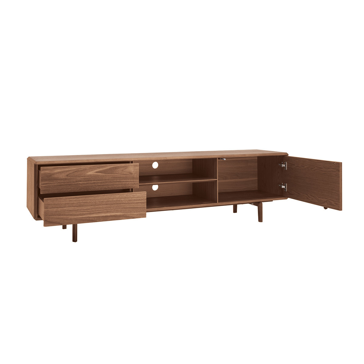 Meuble TV en bois foncé noyer 1 porte 2 tiroirs L180 cm SUVA noyer, MILIBOO
