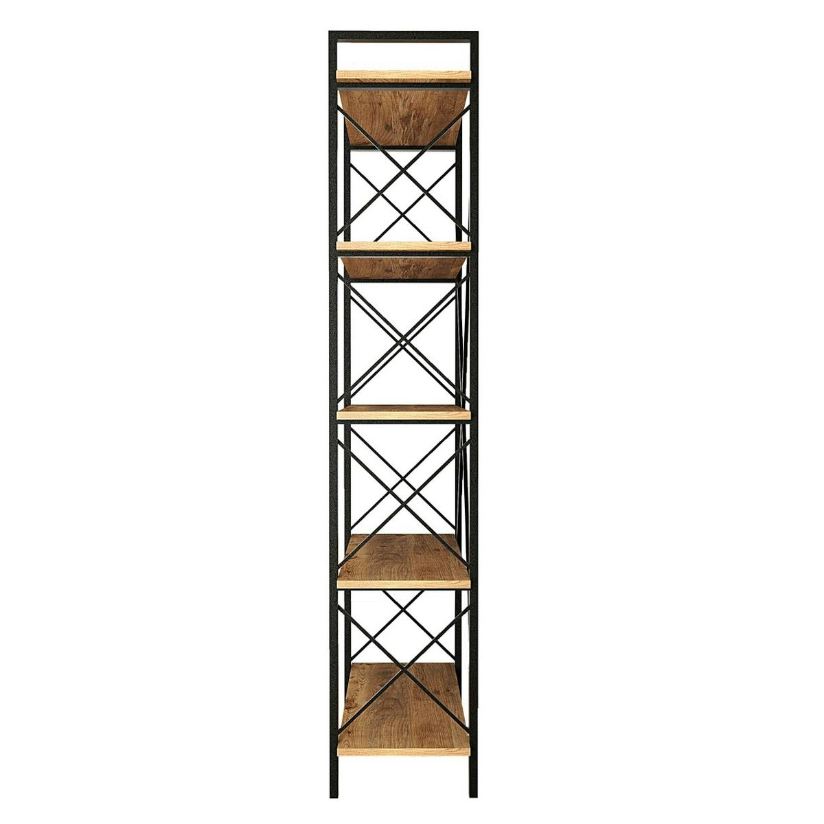 Bibliothèque industrielle à dos croisé, 5 plateaux JENA bois naturel, PIER IMPORT