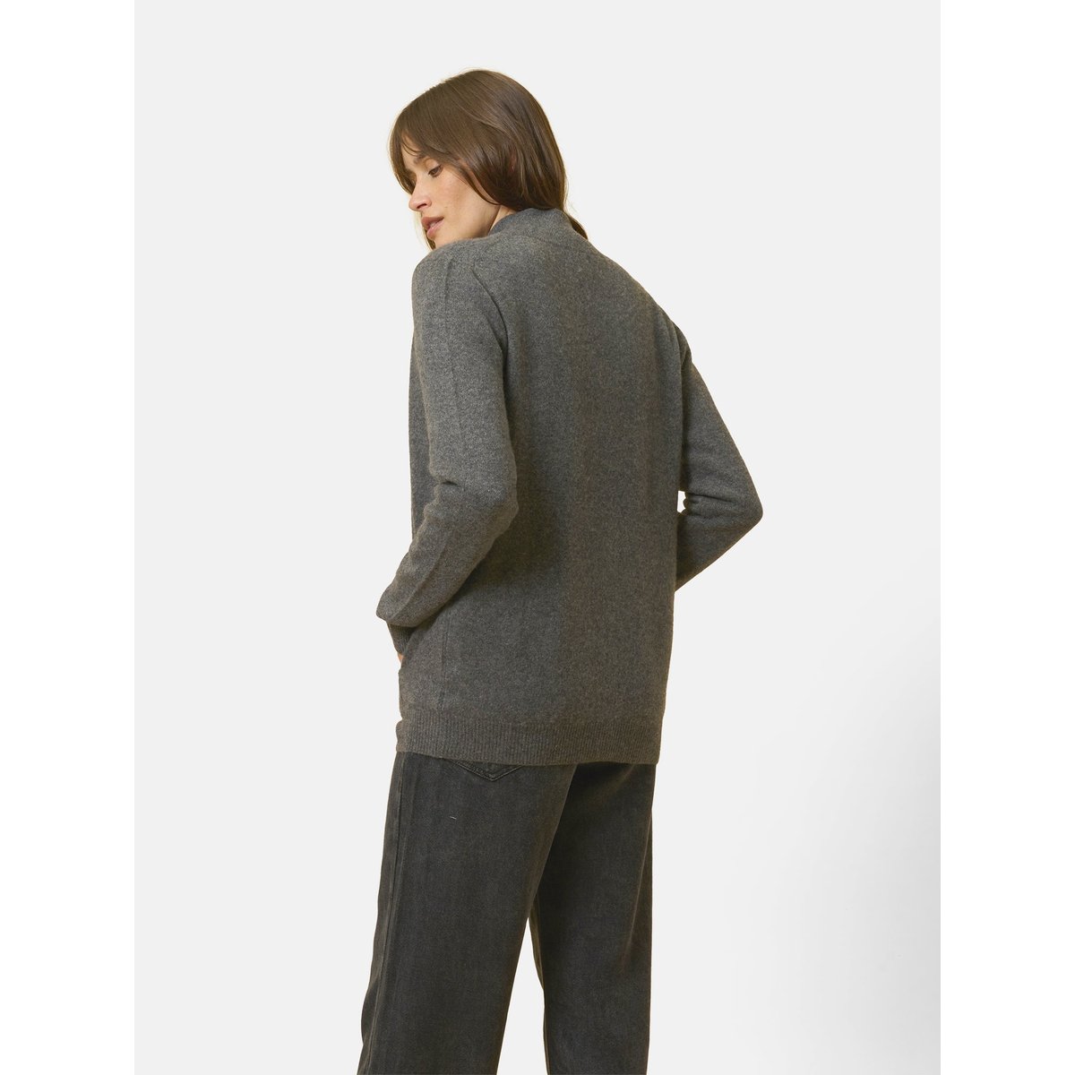 Gilet Zippé Col Montant Anthracite Chiné Ayr gris anthracite chiné, JUST CASHMERE