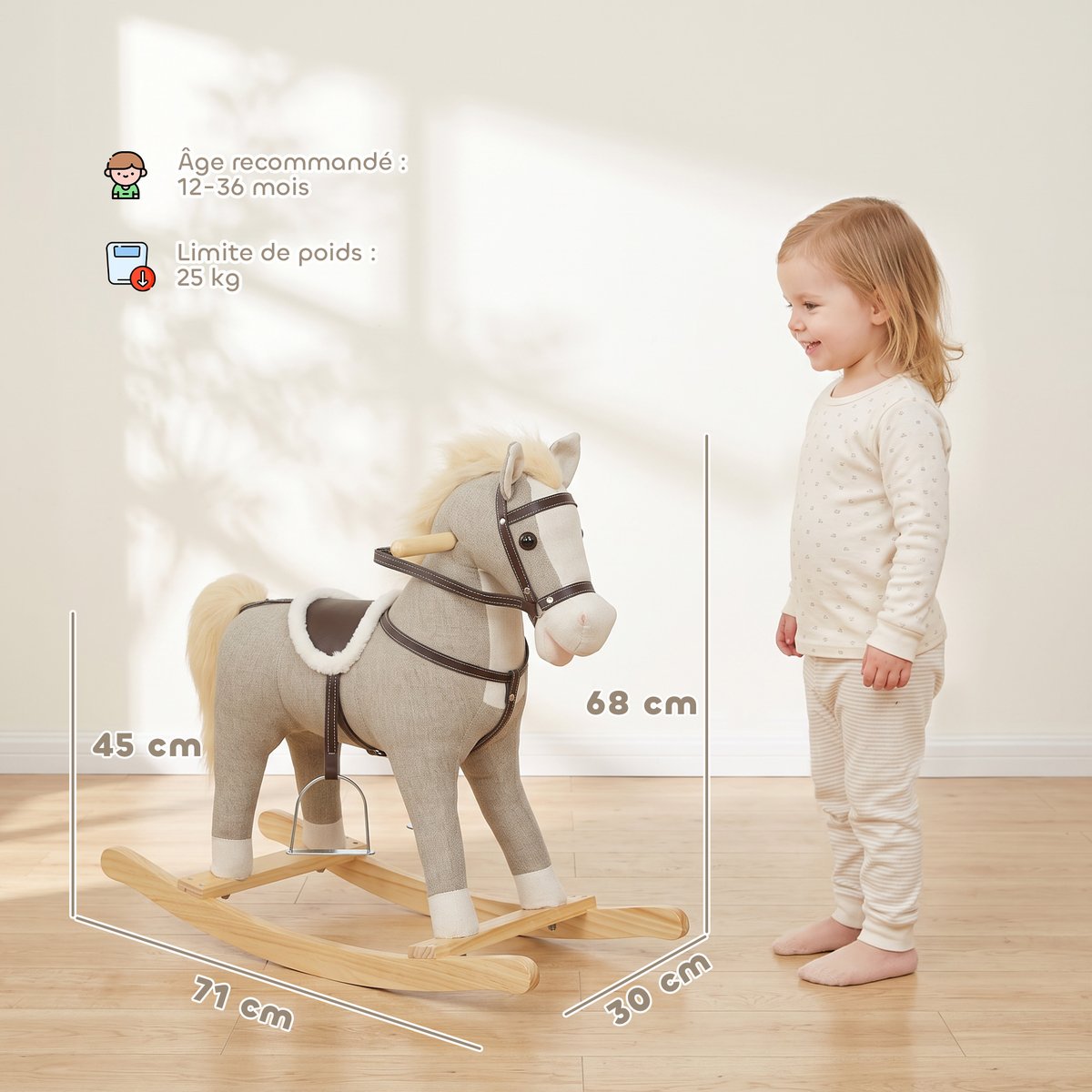 Cheval à bascule pour enfants Tissu aspect gris, AIYAPLAY