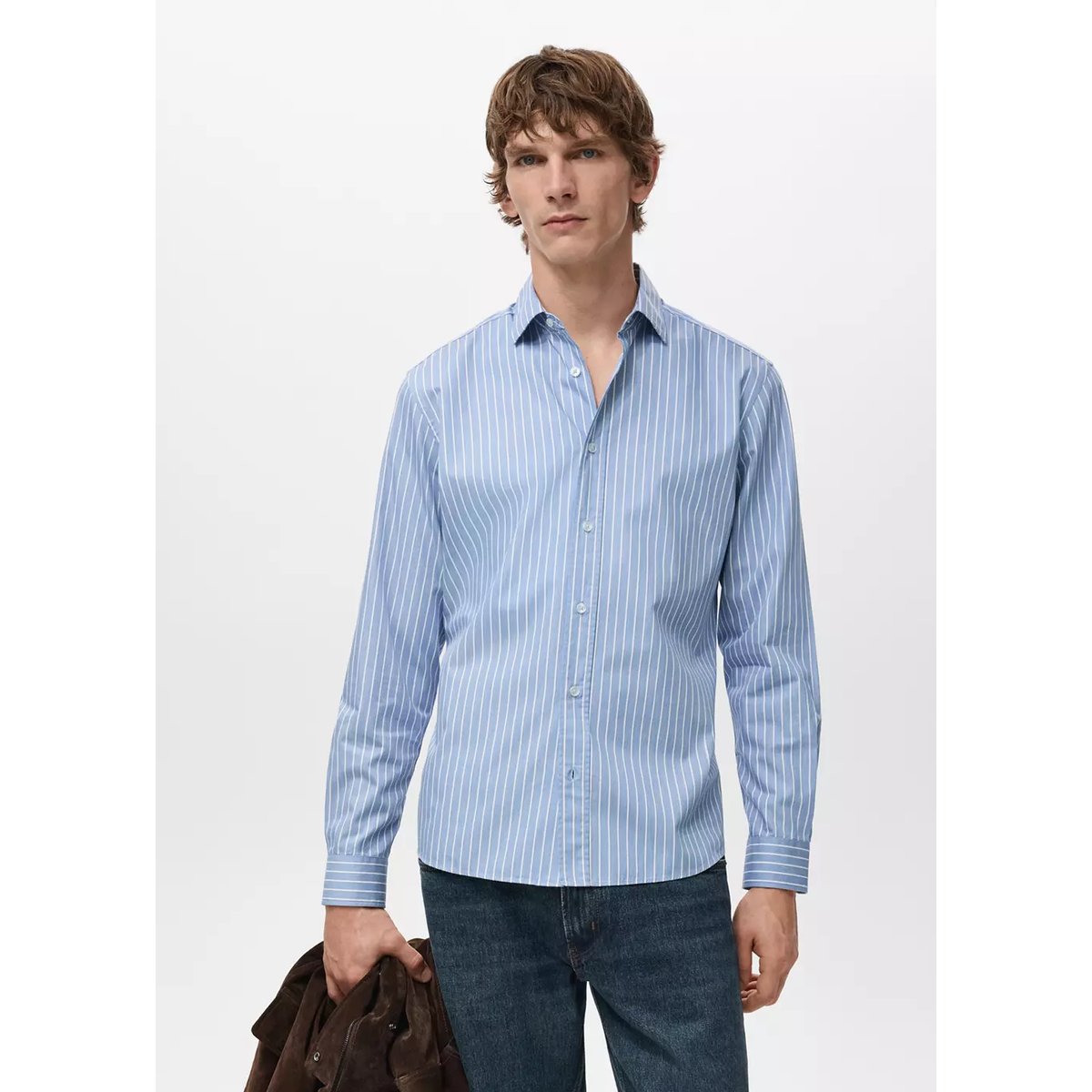 Chemise coton rayures regular-fit bleu, MANGO MAN