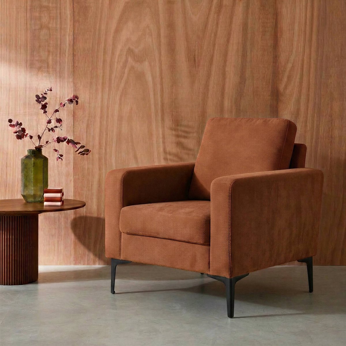Fauteuil pieds métal velours côtelé BJORN ocre, SWEEEK