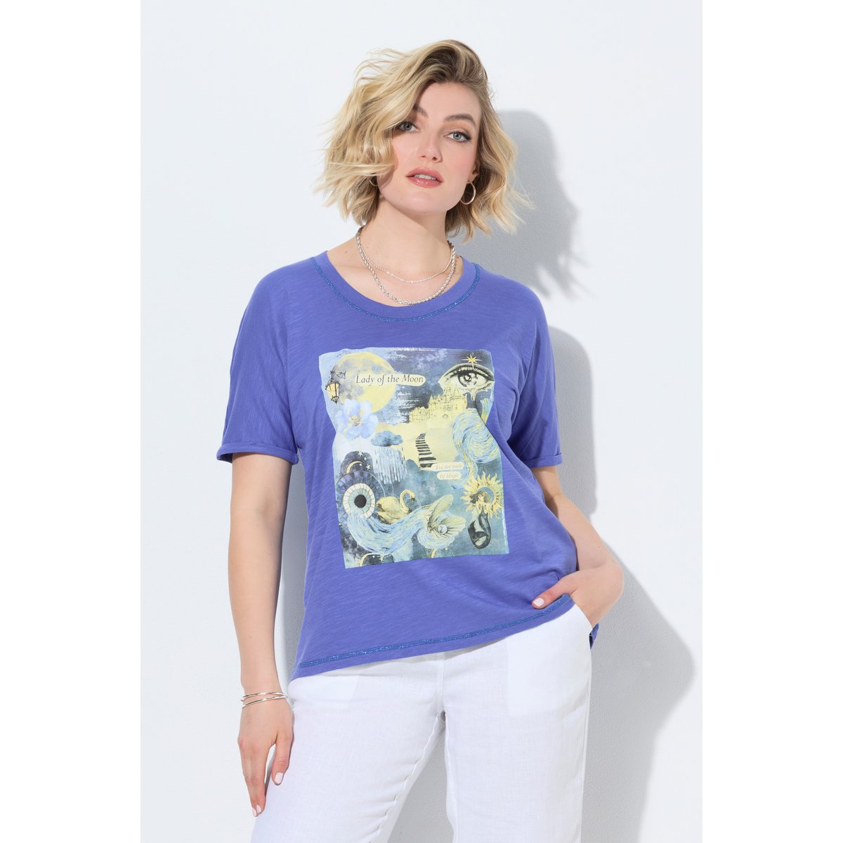 T-shirt oversize à col rond et lavande, ULLA POPKEN