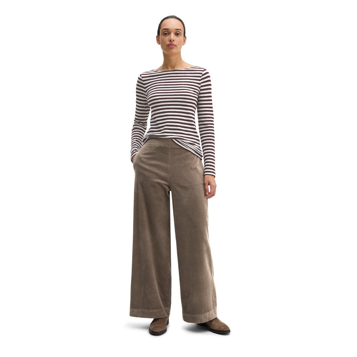 T-shirt long rayé regular en qualité Organic Cotton rouge, MARC O'POLO