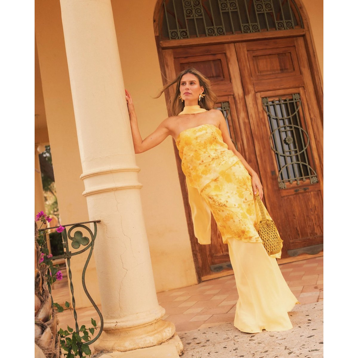 Robe bustier avec design à trois épaisseurs jaune, THE-ARE