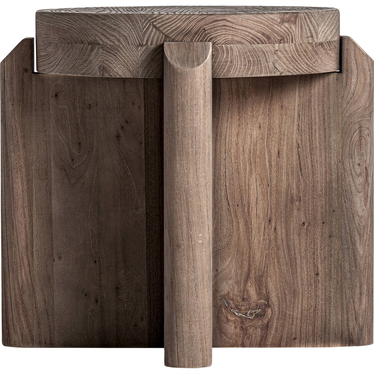 Tabouret jacquard en bois d'orme marron bois translucide, RECOLLECTION
