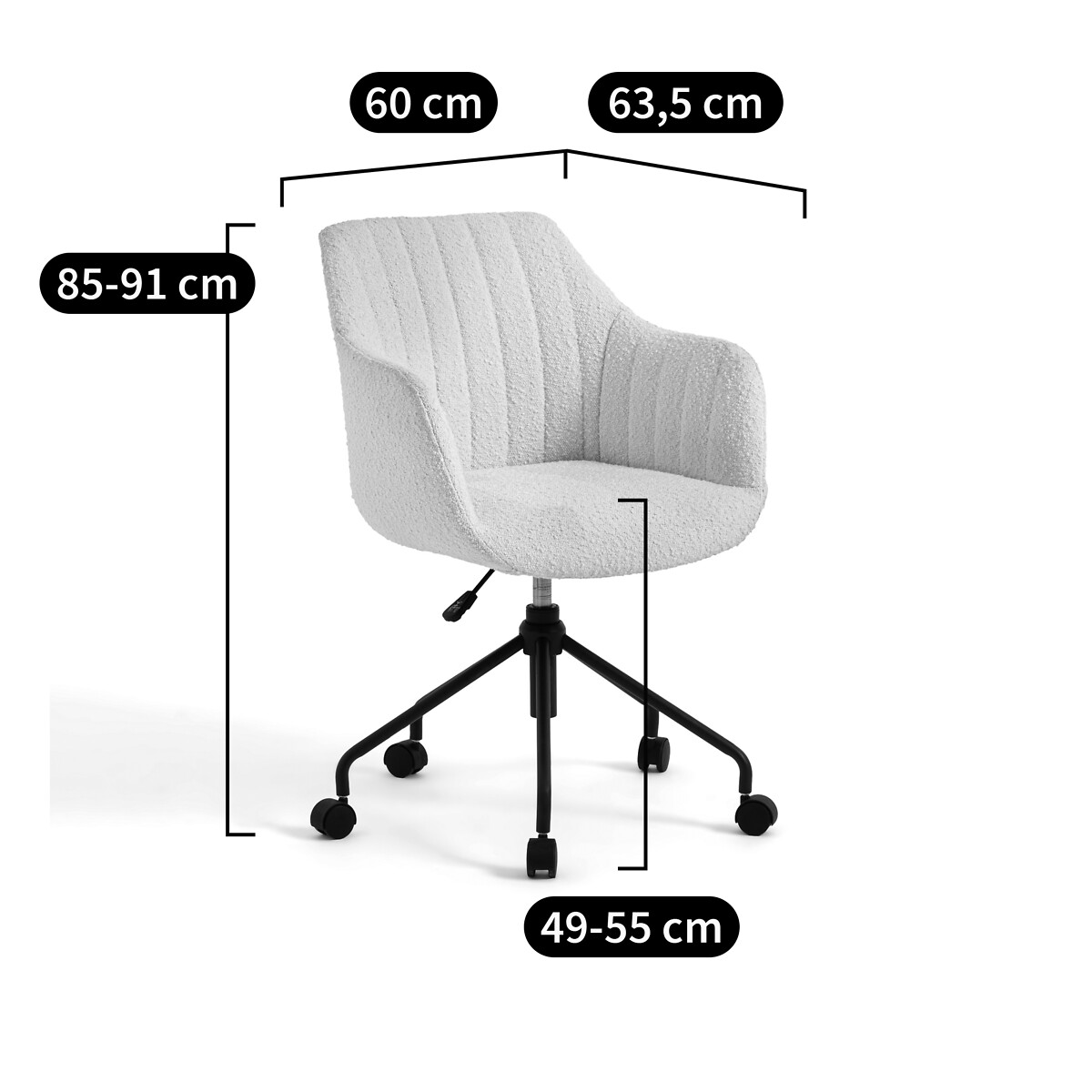 Fauteuil de bureau tissu bouclette, Matie ecru, LA REDOUTE INTERIEURS