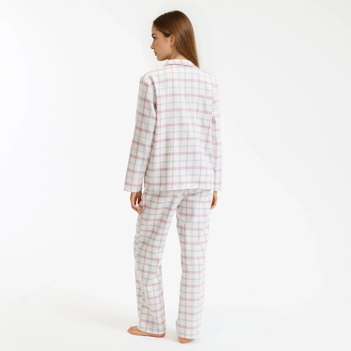 Pyjama en flanelle de coton, à carreaux carreaux bleu/rose, ANNE WEYBURN