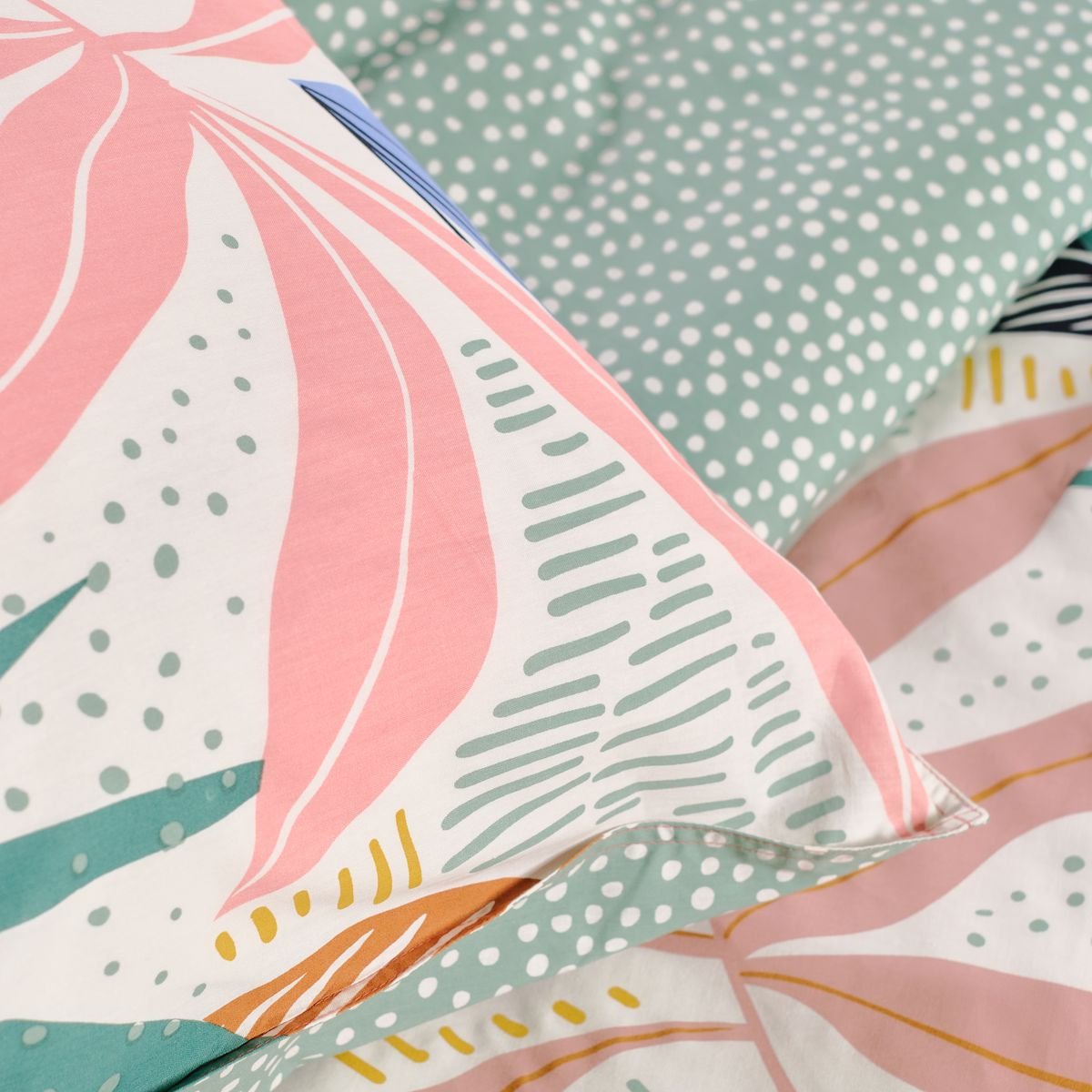 Parure de lit imprimé floral coton SUNSHINE FLORE vert, TODAY
