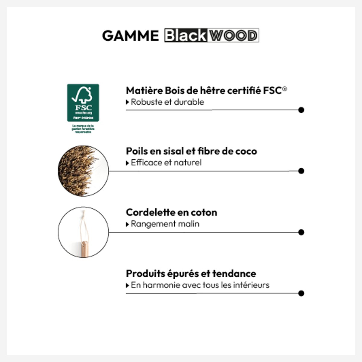 Ensemble pelle et balayette en bois et acier BLACKWOOD noir, 5FIVE SIMPLY SMART