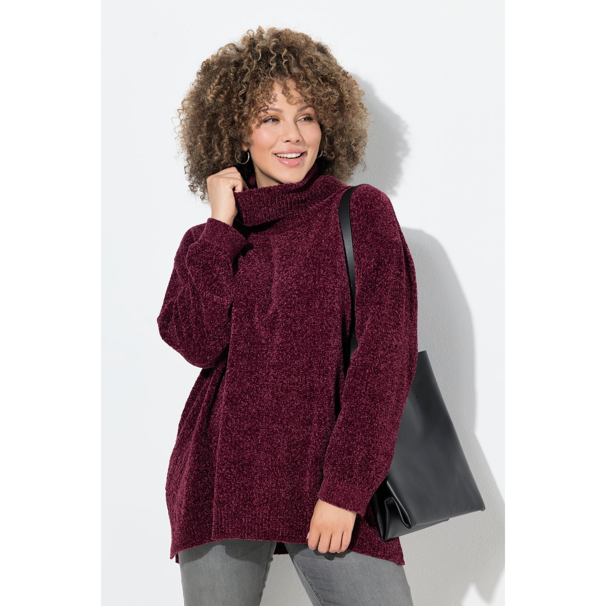 Pull oversize en maille chenille rouge vin foncé, ULLA POPKEN